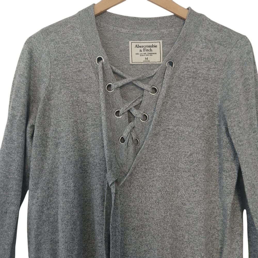 Abercrombie & Fitch Gray Lace-Up Sweater Knit Long Sleeves Collegiate Casual